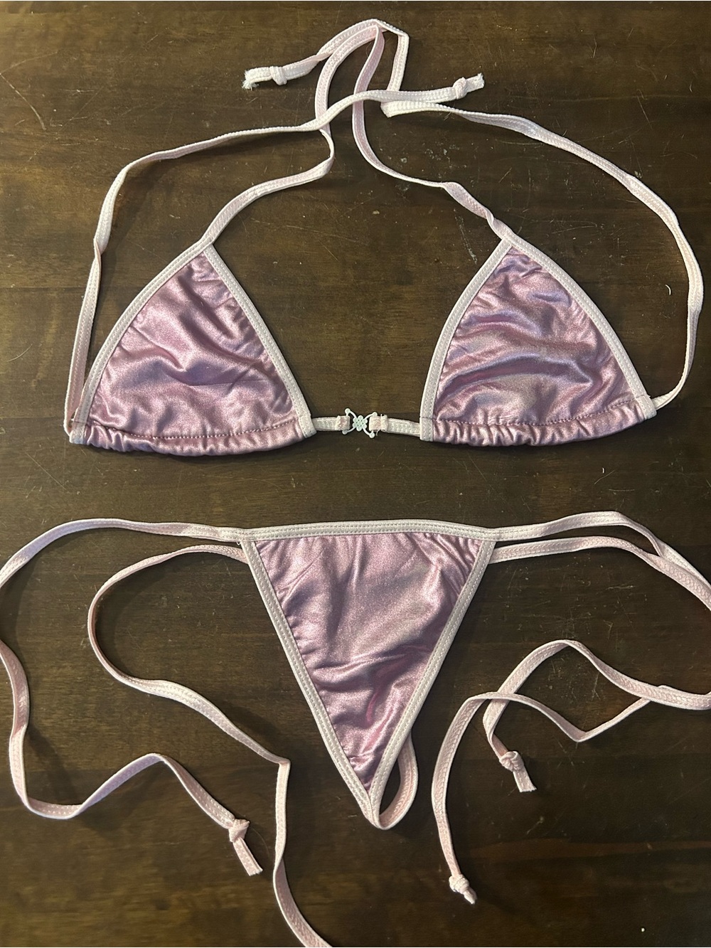 NWOT Sexy Vintage Dreamgirl Light Purple & Pink Tri-Top G-String Bottom Bikini